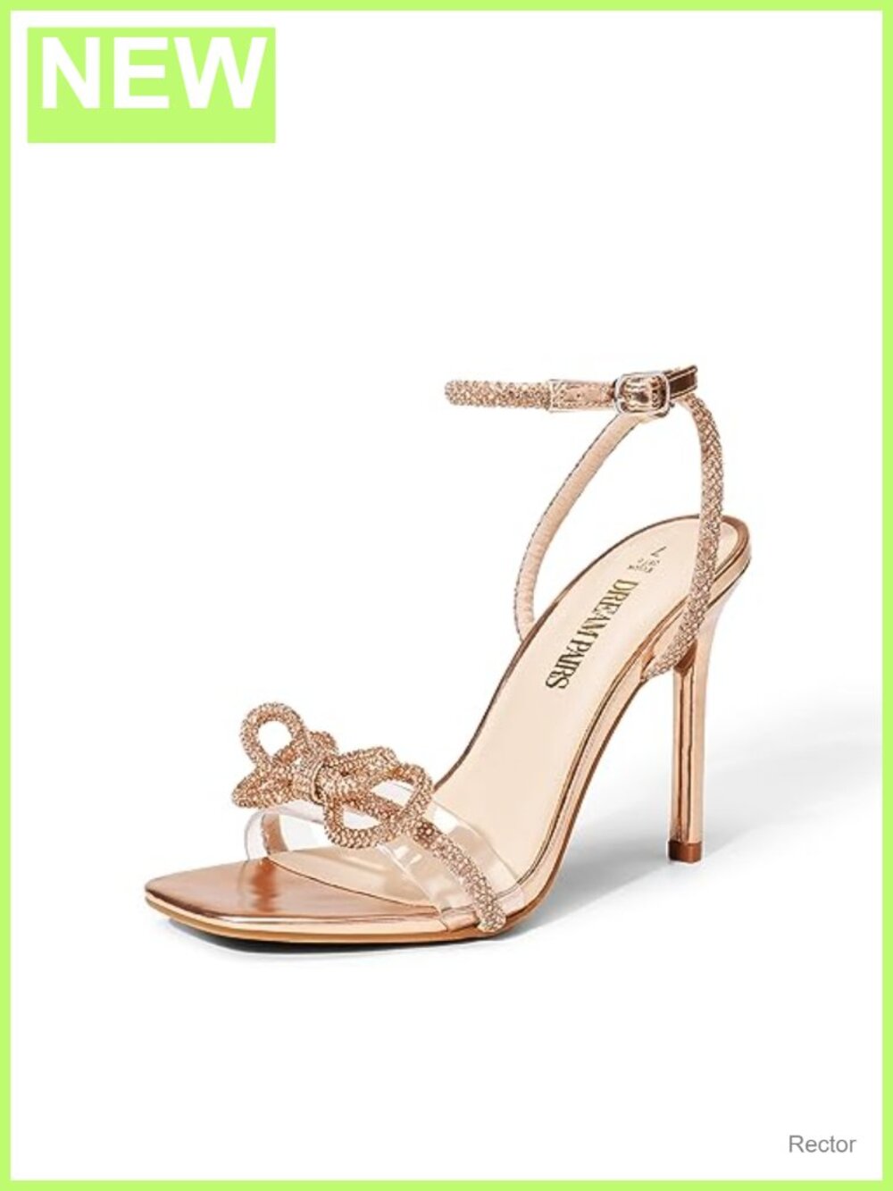 Women's Stiletto Heels with Rhinestone Bow Slingback Square Toe Sandals